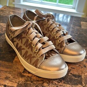 Brown and Gold Logo Sneakers Michael Kors. NEW